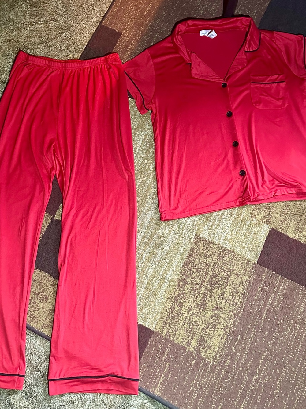Just Be Red Two-Piece Pajama Set - Button Front Top & Pants